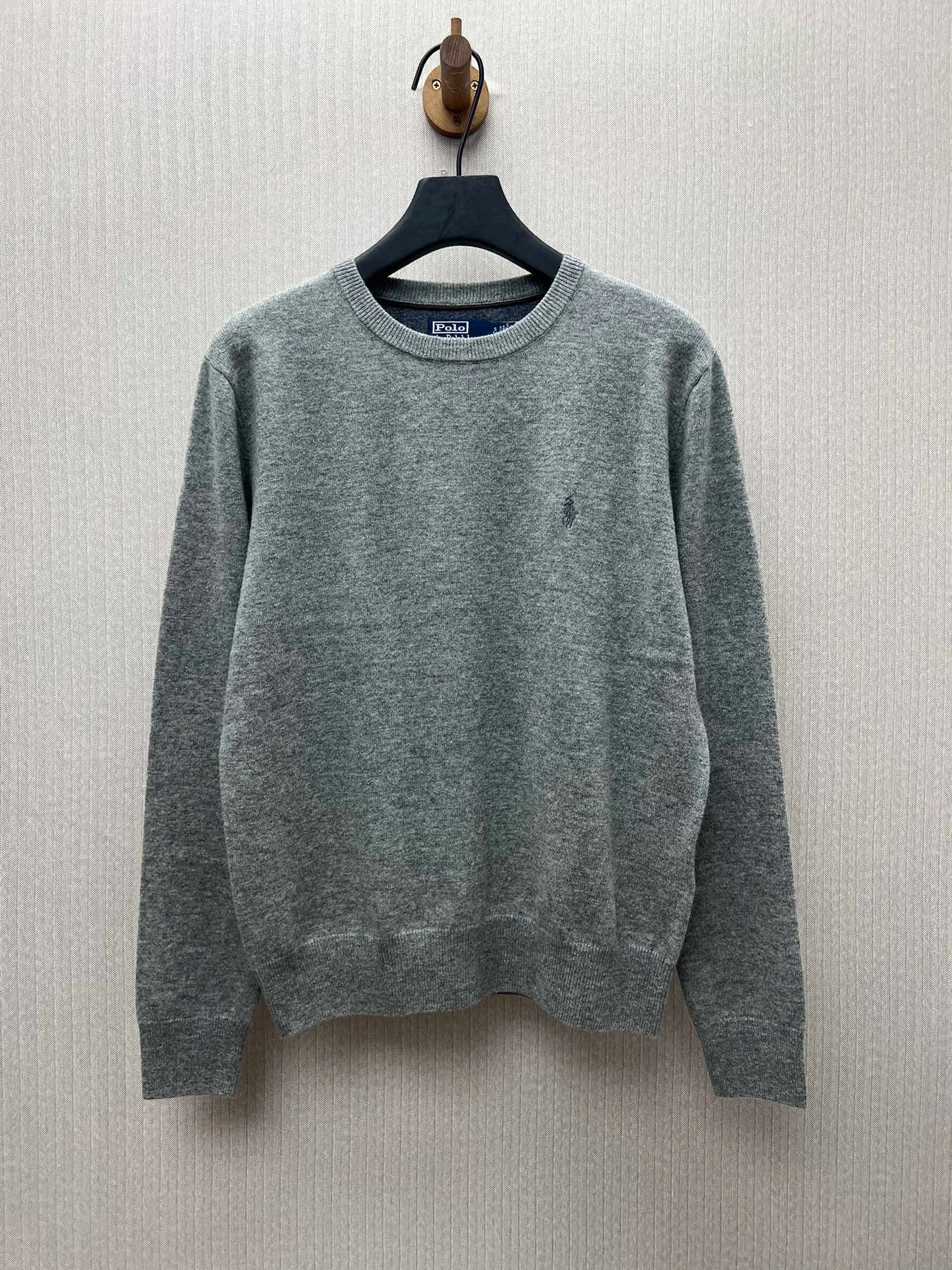 🅿️490 Polo 25ss new Ralph Lauren Logo round neck long-sleeved sweater, gray, same style for men and women, high version, size: S.M.L.XL.
